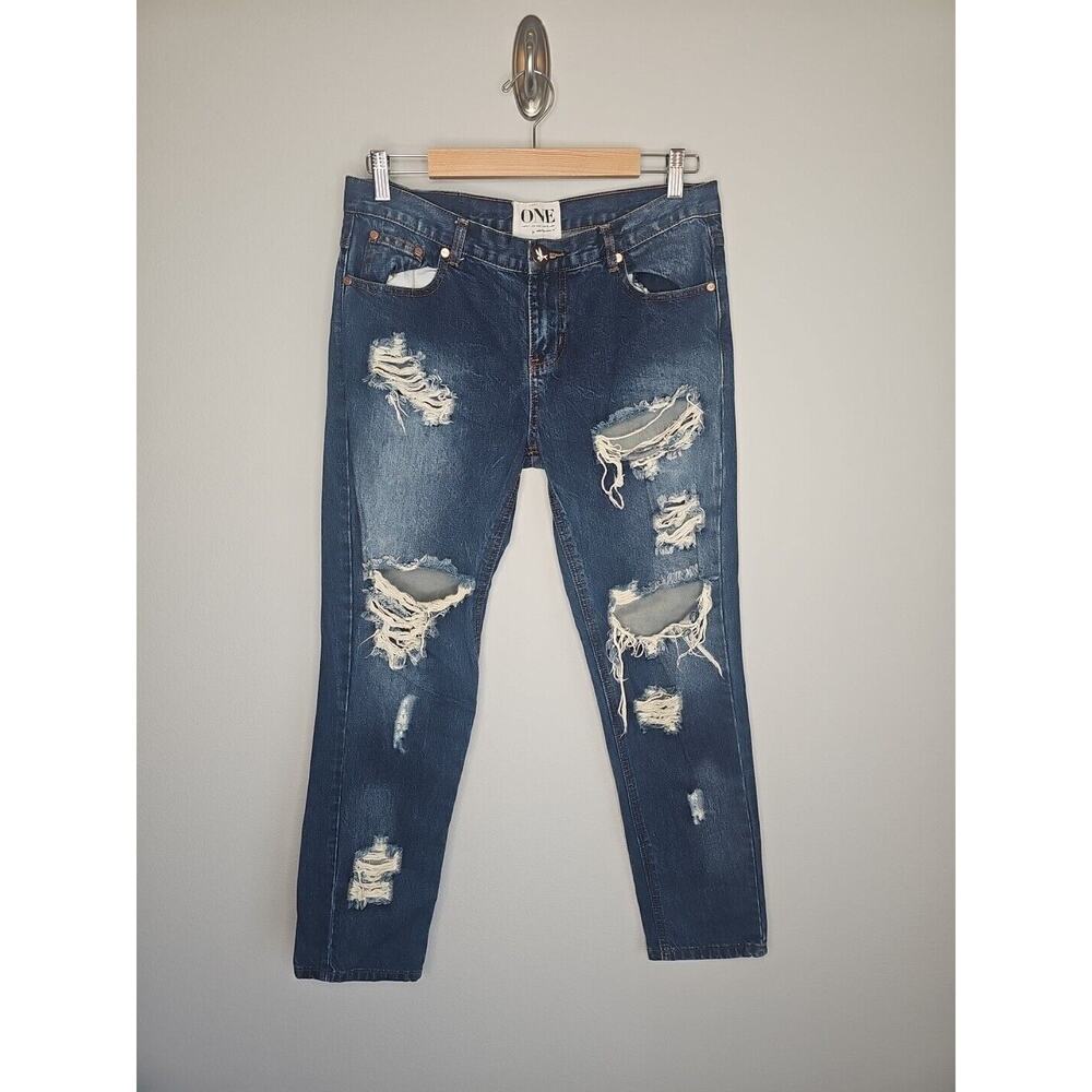One‎ X One Teaspoon Women's Blue Distressed Awesome Baggies Jeans Size 28
